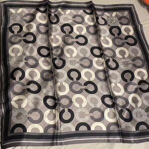 Coach Silk Black and Gray Geometric Patterned Scarf